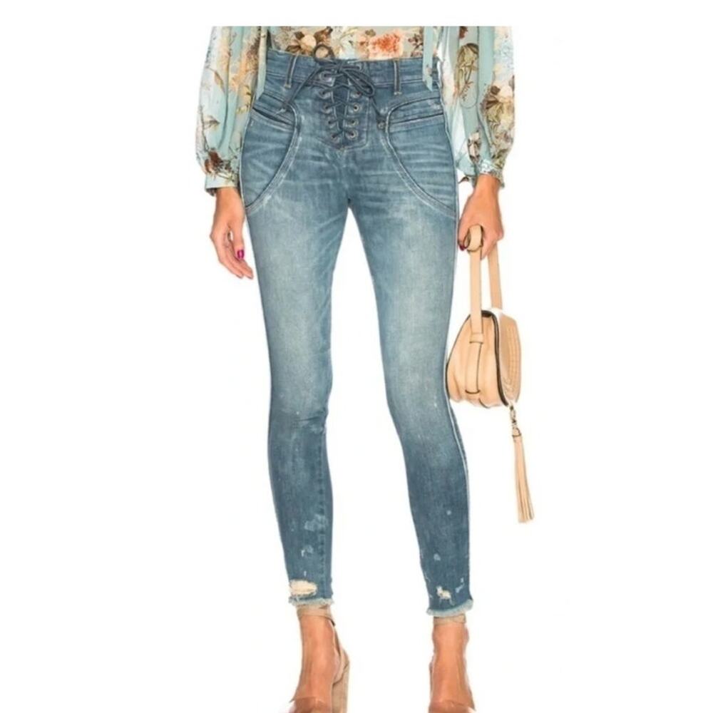 ICONS Valhalla Jeans 27 Lace Up Front Distressed Skinny Raw Hem Y2K